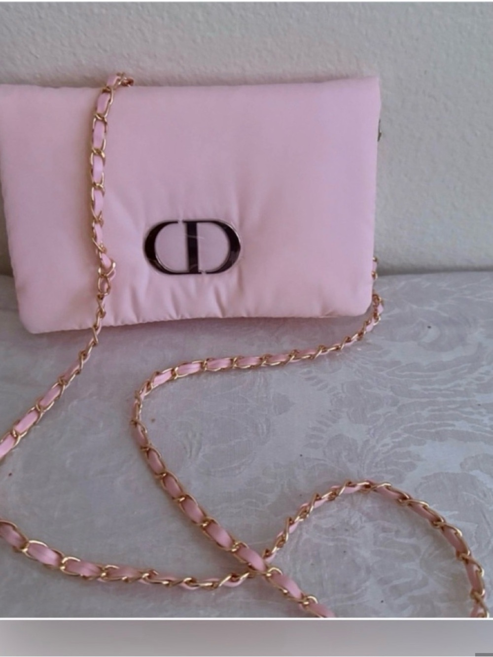 Dior Pink Quilted Shoulder Bag with Gold Chain